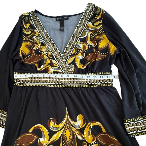 INC International Concepts Black Gold Studded V-Neck Long Sleeve Dress M Petite - Picture 5 of 9